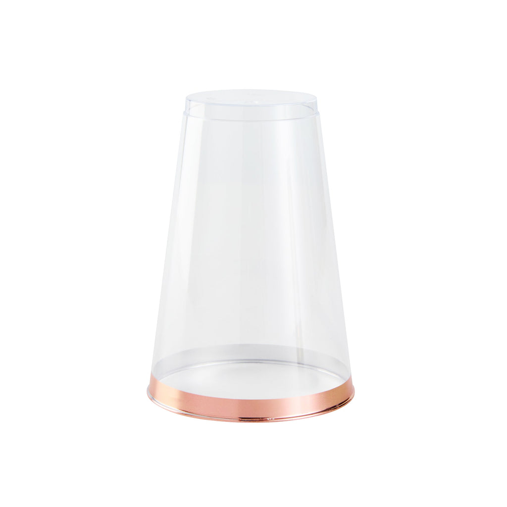 Chef 101 14 oz Clear Plastic Tumbler - with Rose Gold Rim - 3 1/4" x 3 1/4" x 4 3/4" - 500 count box
