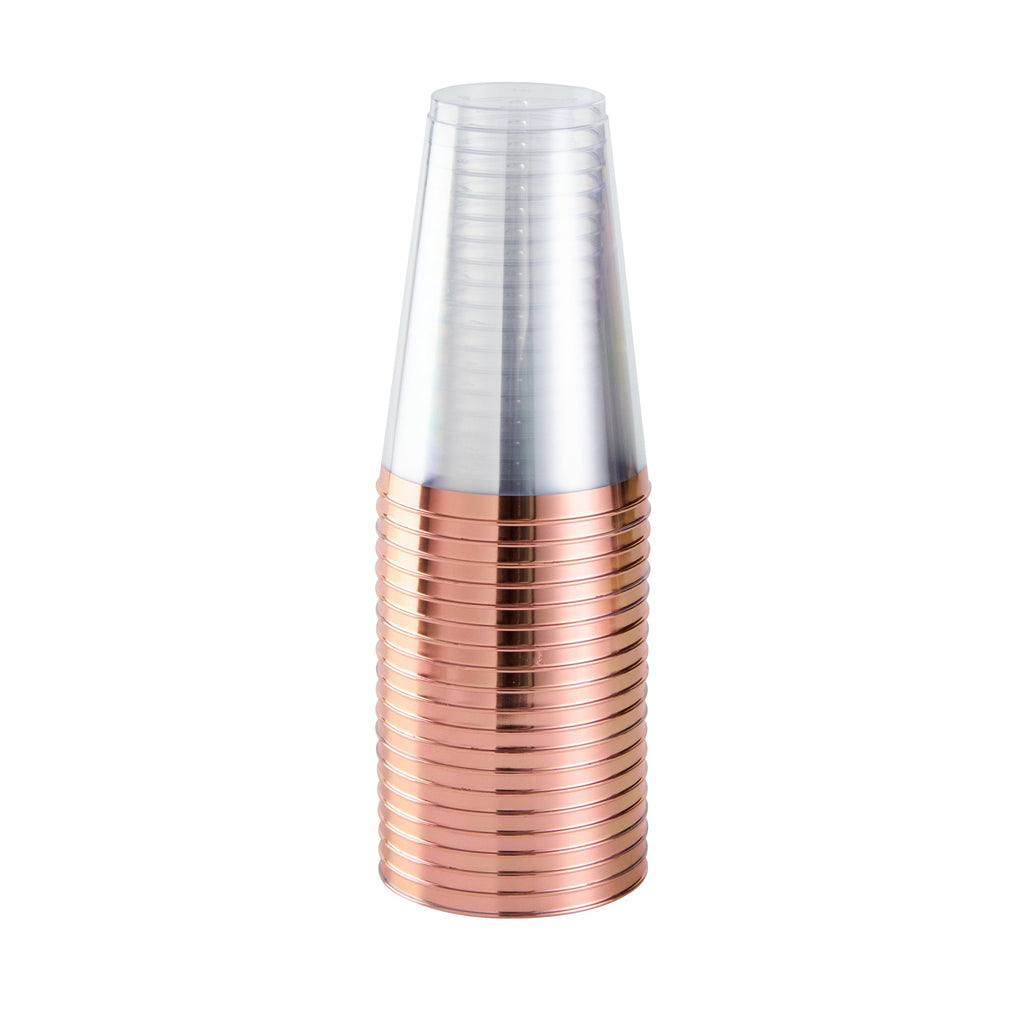 Chef 101 14 oz Clear Plastic Tumbler - with Rose Gold Rim - 3 1/4" x 3 1/4" x 4 3/4" - 500 count box