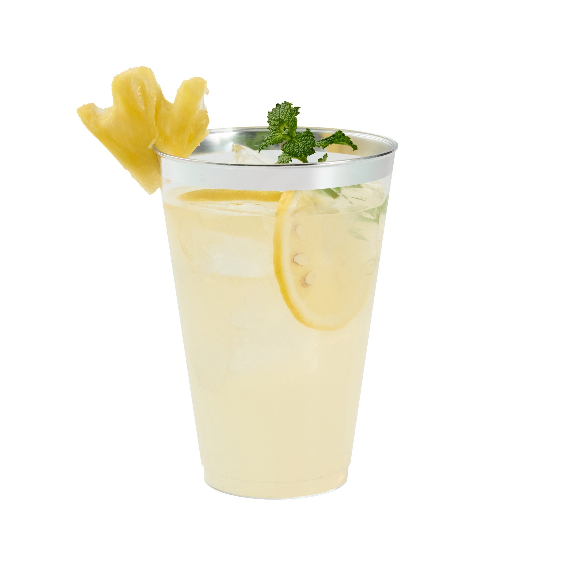 Chef 101 14 oz Clear Plastic Tumbler - with Silver Rim - 3 1/4" x 3 1/4" x 4 3/4" - 20 count box