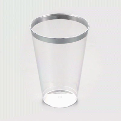 Chef 101 14 oz Clear Plastic Tumbler - with Silver Rim - 3 1/4" x 3 1/4" x 4 3/4" - 20 count box