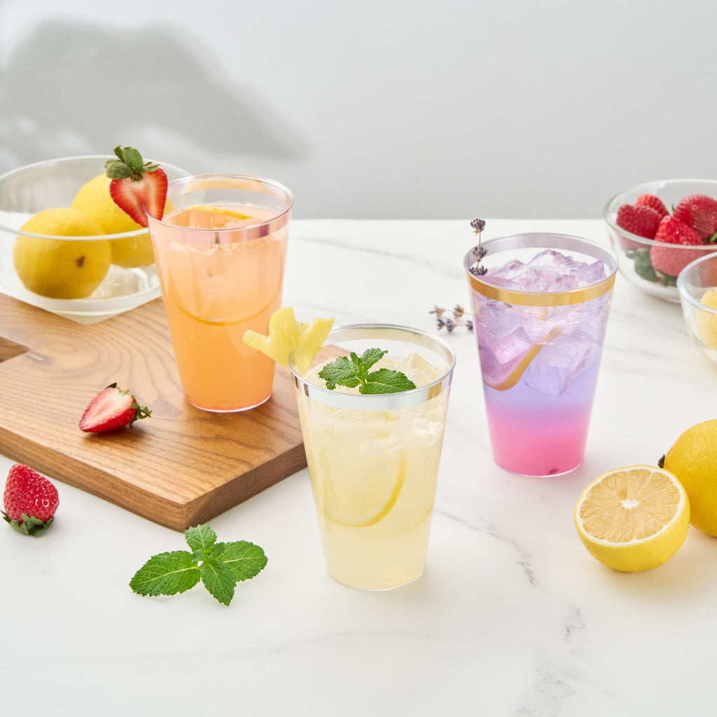 Chef 101 14 oz Clear Plastic Tumbler - with Silver Rim - 3 1/4" x 3 1/4" x 4 3/4" - 20 count box