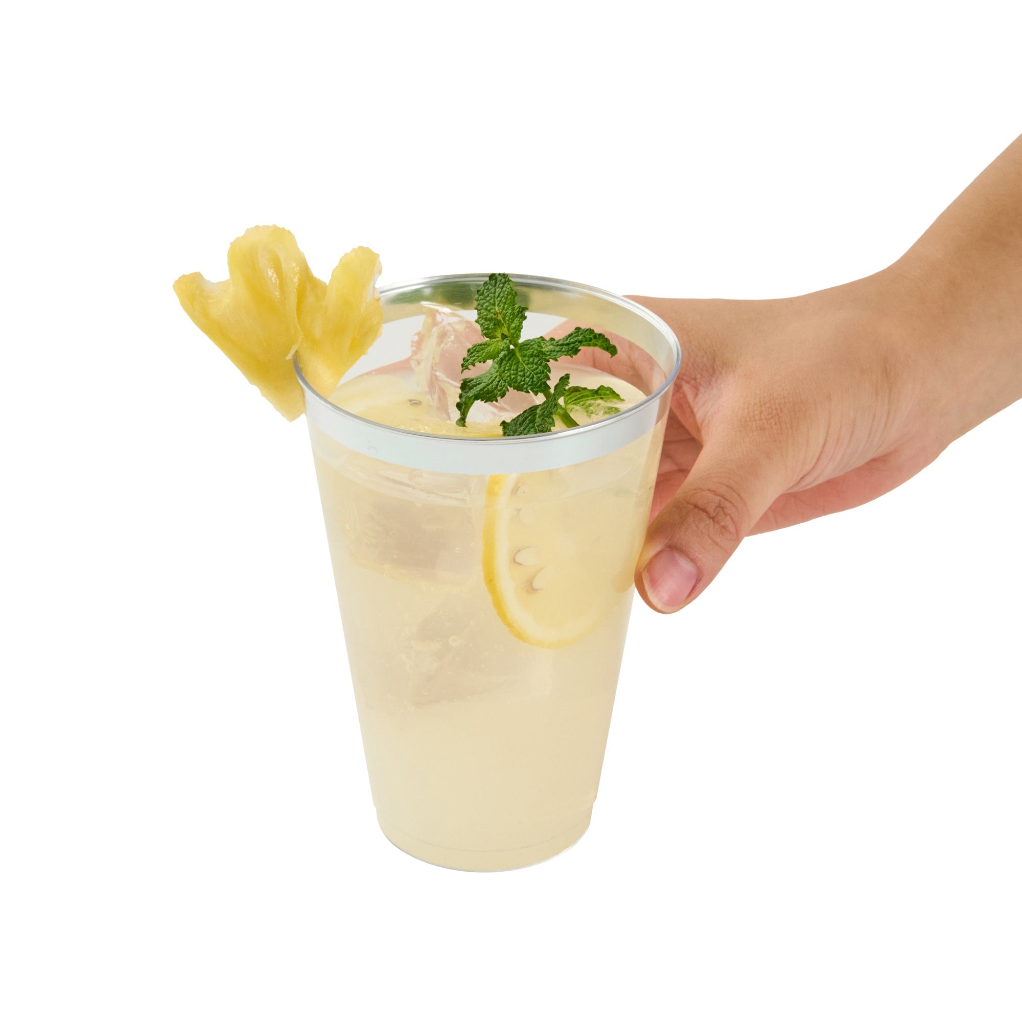 Chef 101 14 oz Clear Plastic Tumbler - with Silver Rim - 3 1/4" x 3 1/4" x 4 3/4" - 500 count box