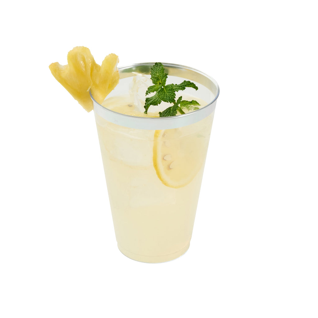 Chef 101 14 oz Clear Plastic Tumbler - with Silver Rim - 3 1/4" x 3 1/4" x 4 3/4" - 500 count box