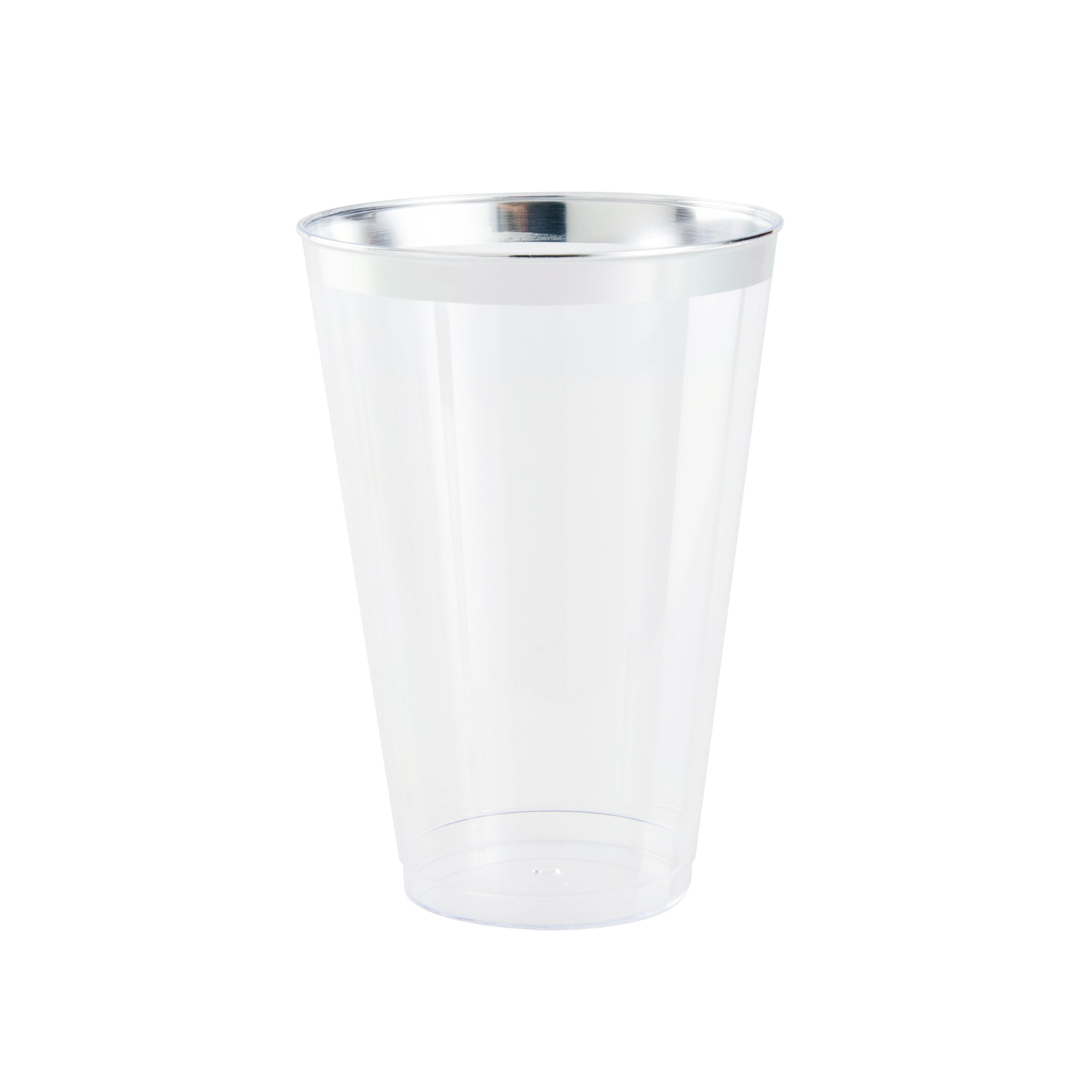 Chef 101 14 oz Clear Plastic Tumbler - with Silver Rim - 3 1/4" x 3 1/4" x 4 3/4" - 500 count box