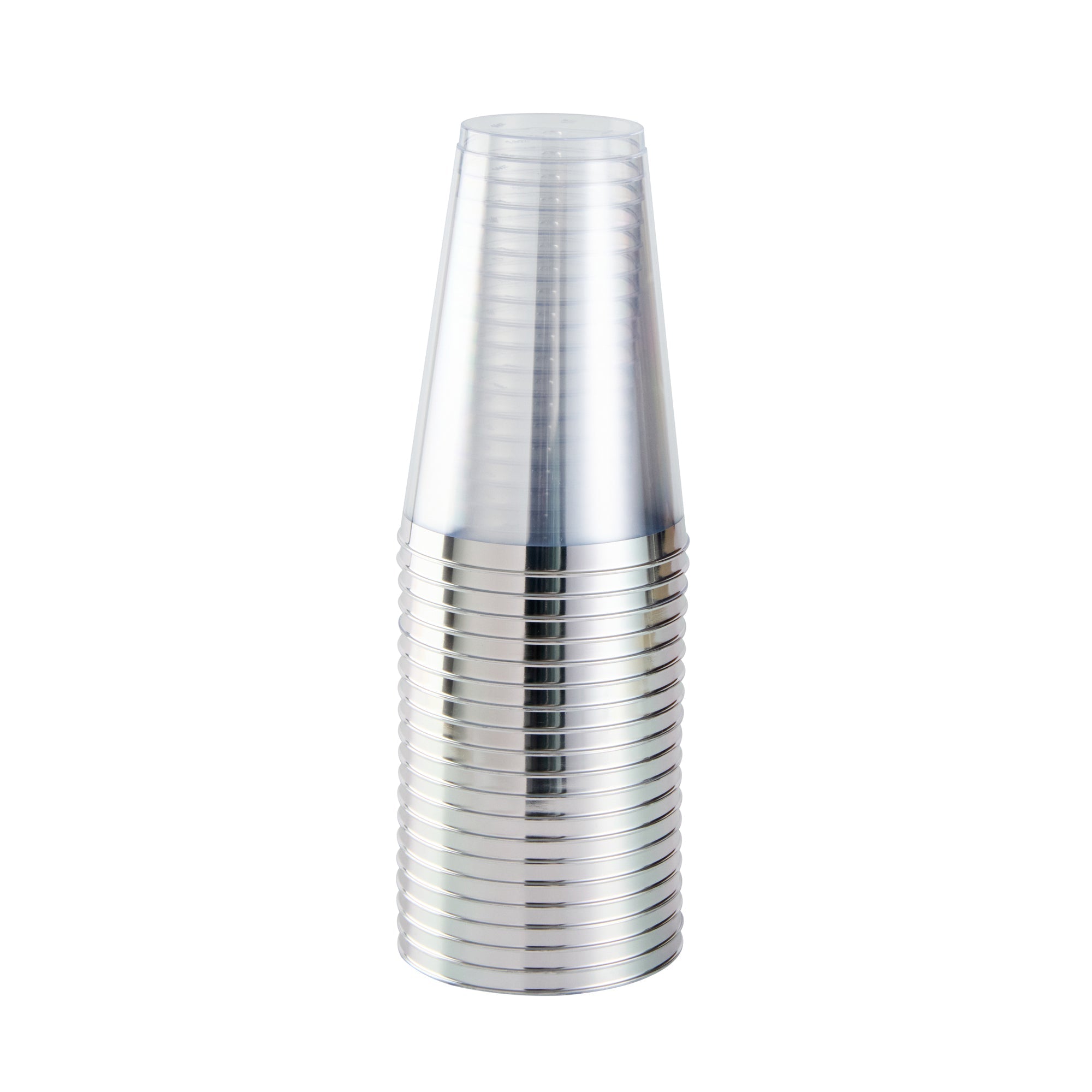 Chef 101 14 oz Clear Plastic Tumbler - with Silver Rim - 3 1/4" x 3 1/4" x 4 3/4" - 500 count box