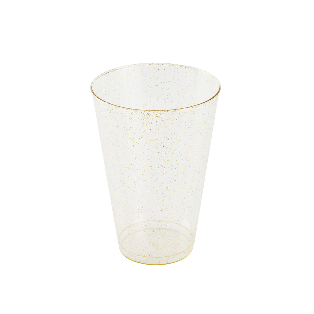 Chef 101 14 oz Gold Glitter Plastic Tumbler - 3 1/4" x 3 1/4" x 4 3/4" - 20 count box