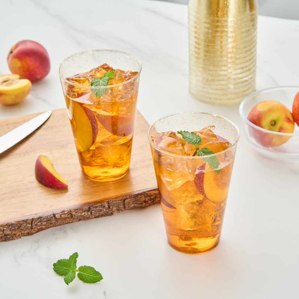 Chef 101 14 oz Gold Glitter Plastic Tumbler - 3 1/4" x 3 1/4" x 4 3/4" - 20 count box