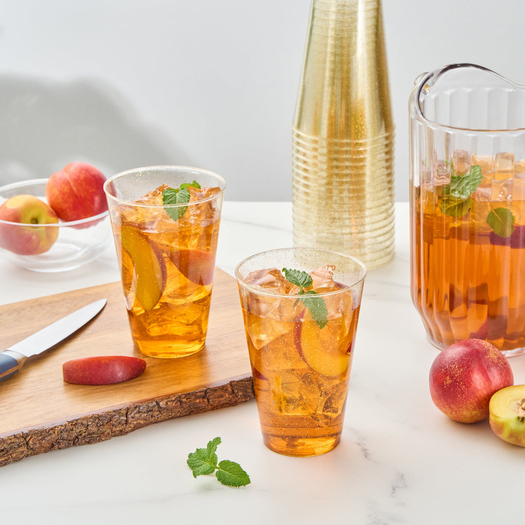 Chef 101 14 oz Gold Glitter Plastic Tumbler - 3 1/4" x 3 1/4" x 4 3/4" - 20 count box