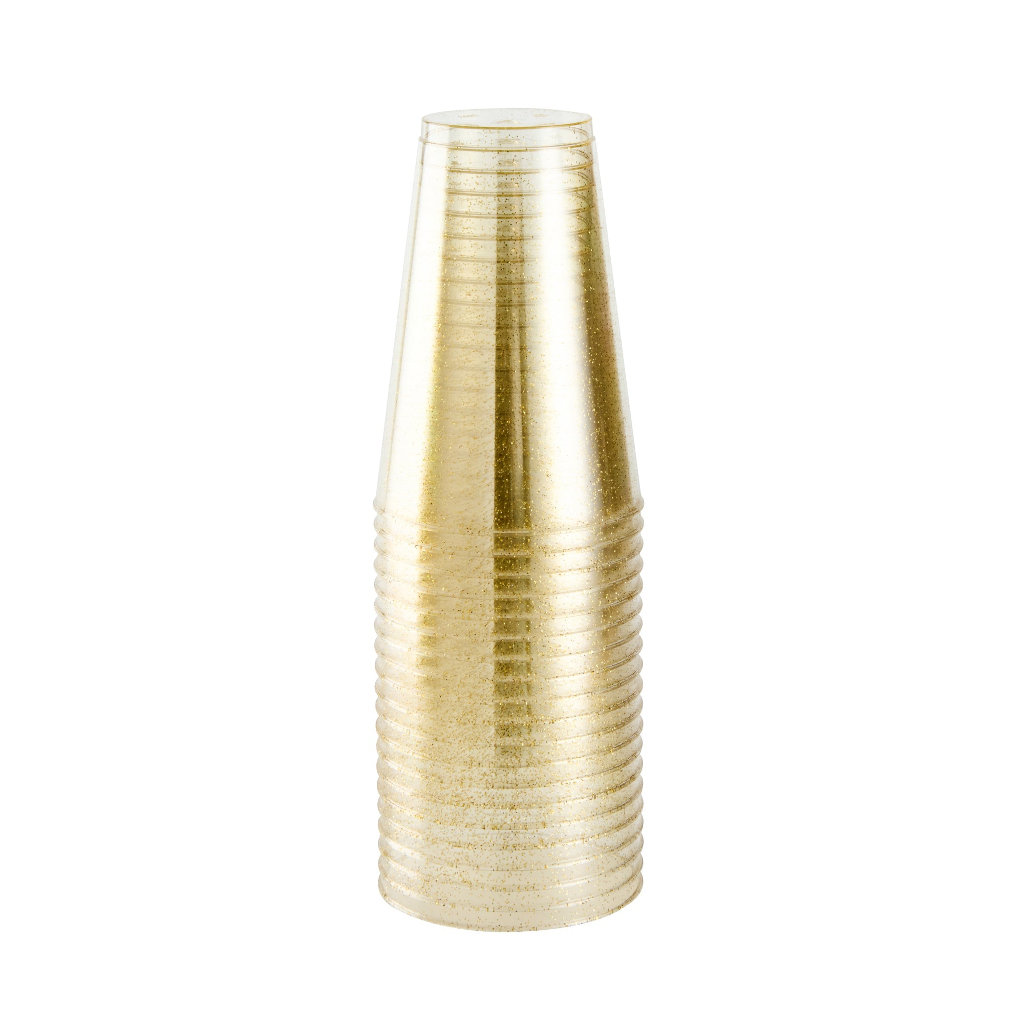 Chef 101 14 oz Gold Glitter Plastic Tumbler - 3 1/4" x 3 1/4" x 4 3/4" - 500 count box