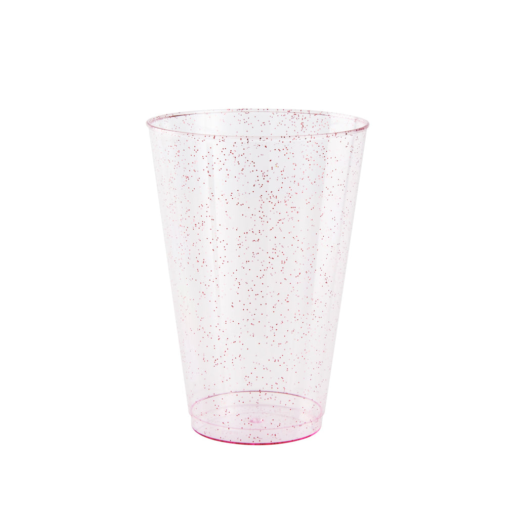 Chef 101 14 oz Pink Glitter Plastic Tumbler - 3 1/4" x 3 1/4" x 4 3/4" - 500 count box