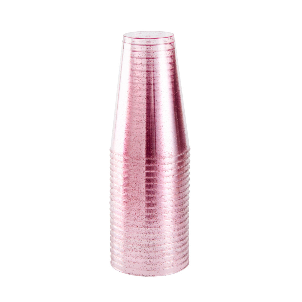 Chef 101 14 oz Pink Glitter Plastic Tumbler - 3 1/4" x 3 1/4" x 4 3/4" - 500 count box