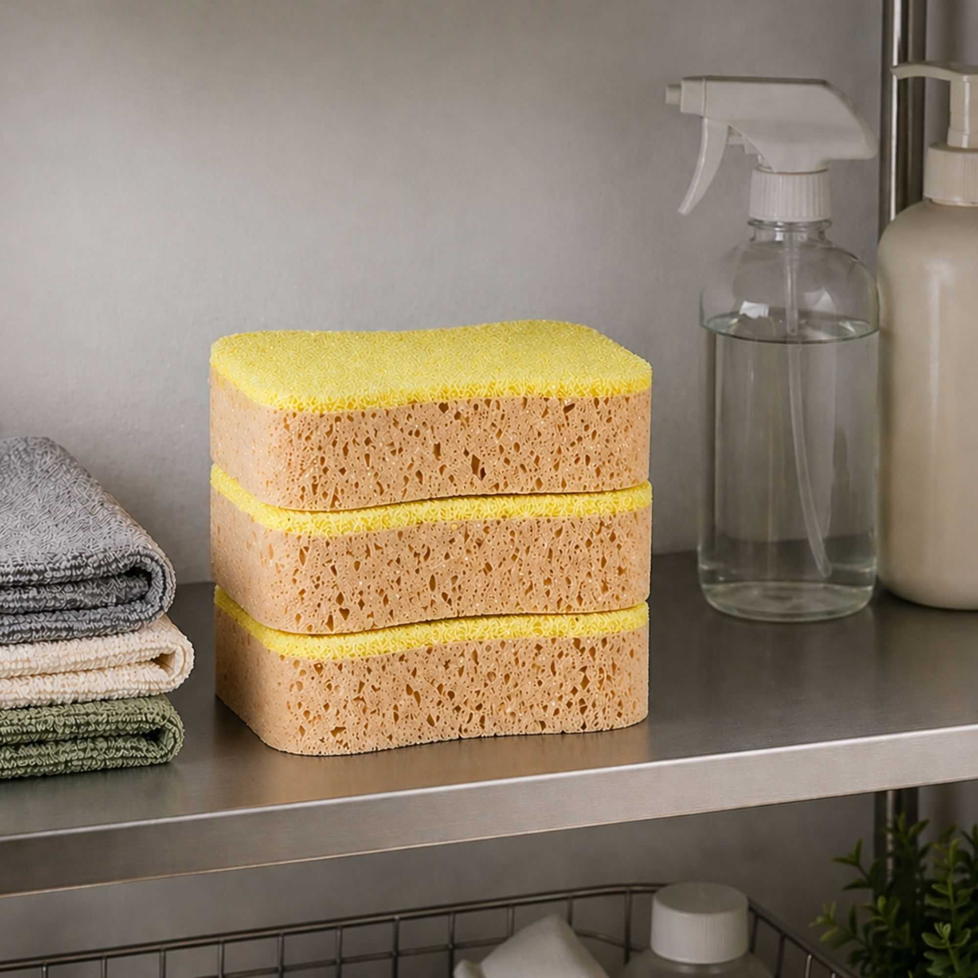 Clean Tek Professional Jumbo Beige Grip Sponge / Yellow Scouring Pad Combo - 7 3/4" x 5" x 2 1/4" - 100 count box