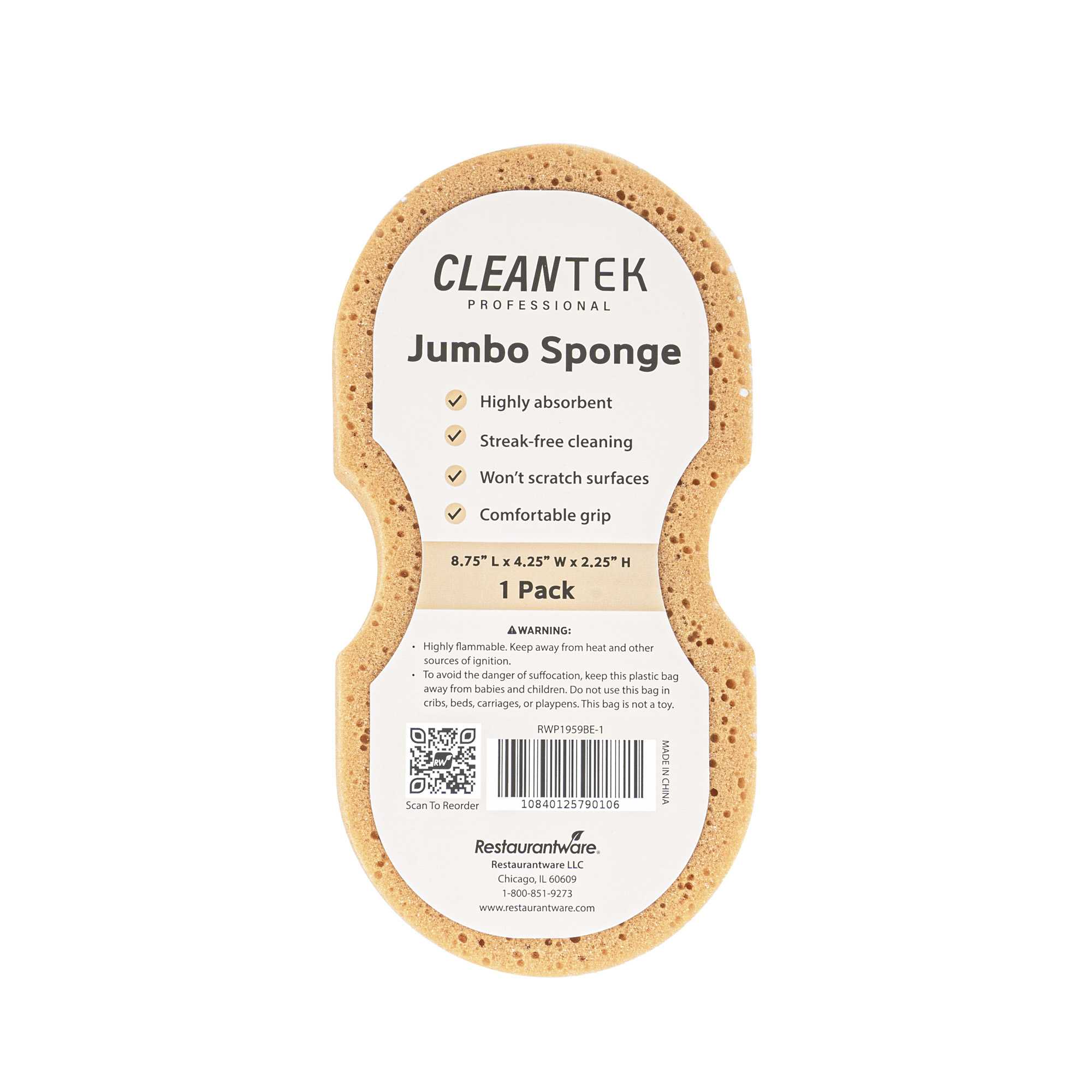 Clean Tek Professional Jumbo Beige Sponge - 8 3/4" x 4 1/4" x 2 1/4" - 1 count box