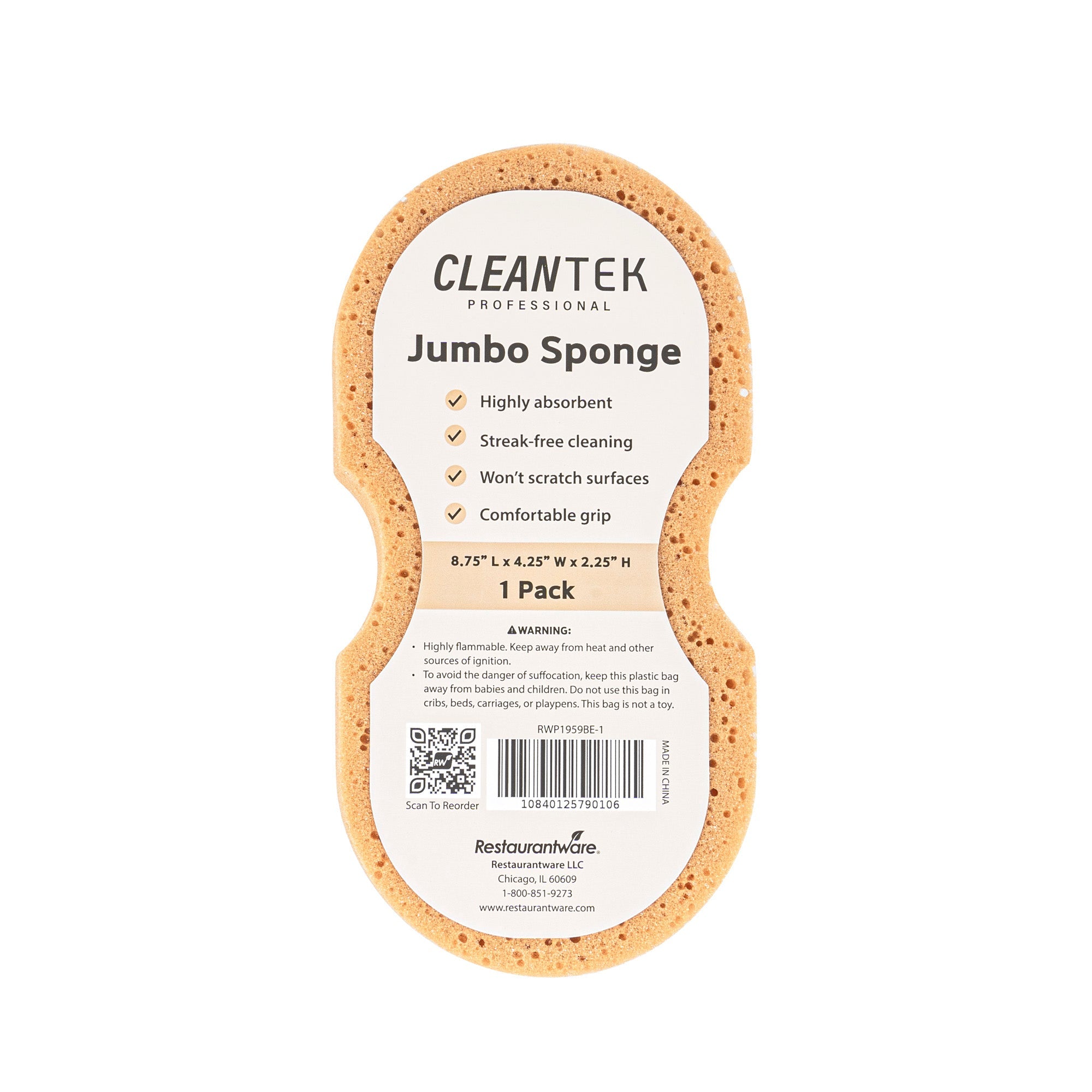 Clean Tek Professional Jumbo Beige Sponge - 8 3/4" x 4 1/4" x 2 1/4" - 100 count box