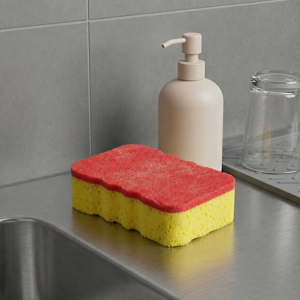 Clean Tek Professional Jumbo Yellow Grip Sponge / Red Scouring Pad Combo - 7 1/2" x 5" x 2" - 1 count box