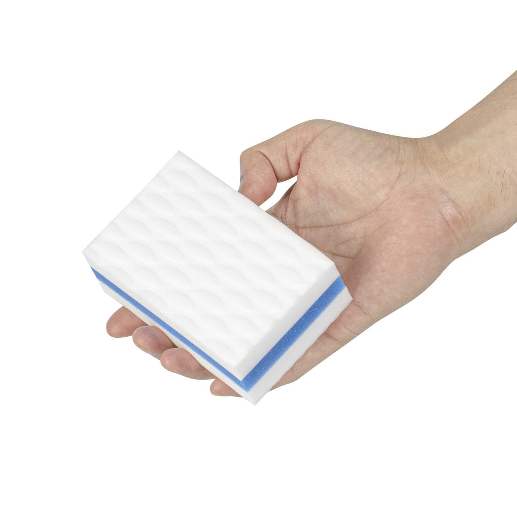 Clean Tek Professional White and Blue Triple Layer Melamine Eraser Sponge - 4 1/4" x 2 3/4" x 1 1/2" - 3 count box
