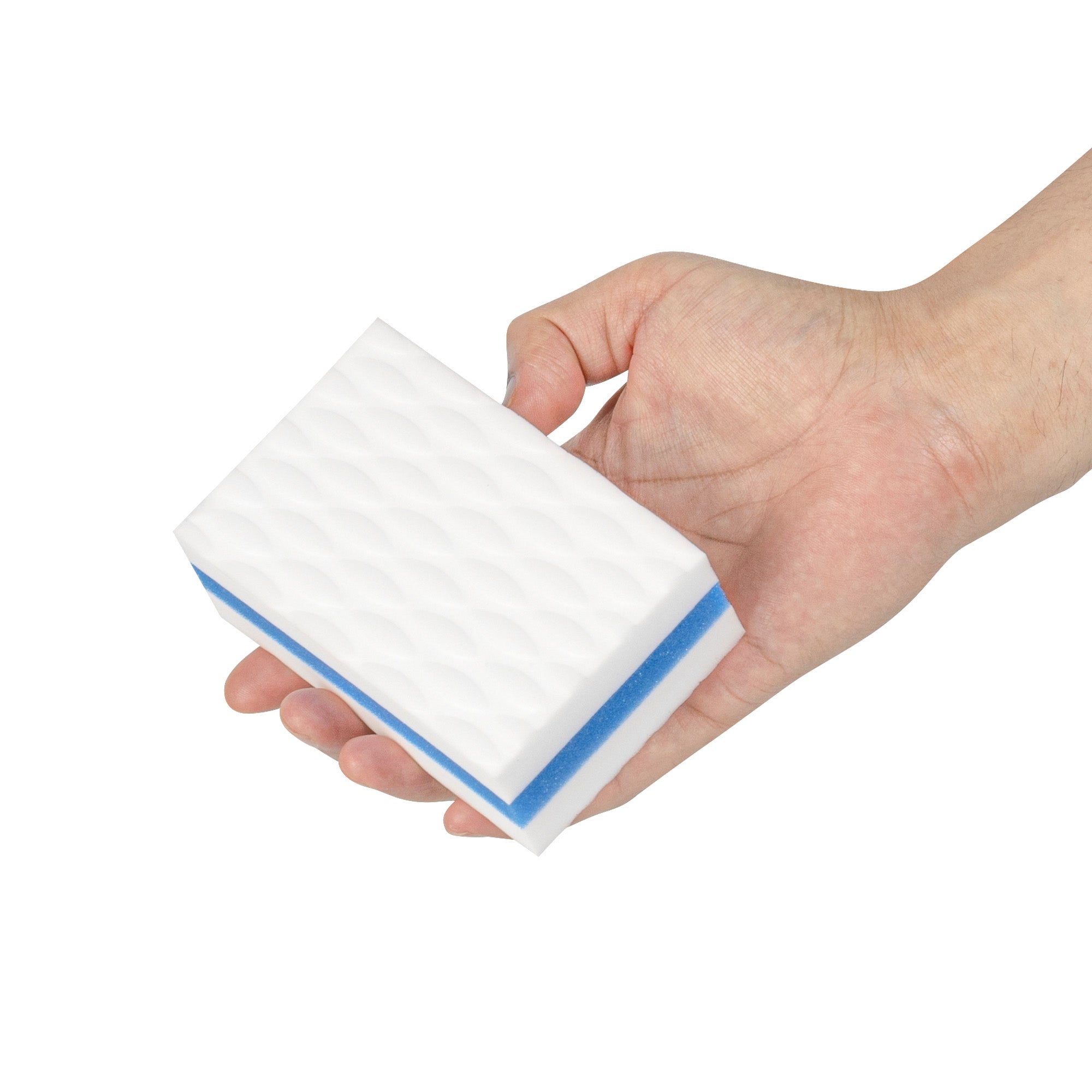 Clean Tek Professional White and Blue Triple Layer Melamine Eraser Sponge - 4 1/4" x 2 3/4" x 1 1/2" - 60 count box