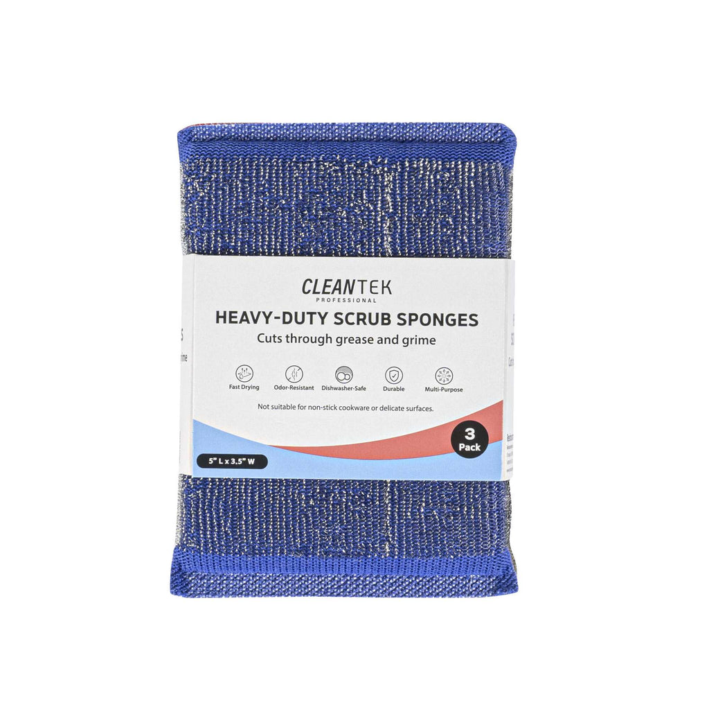 Clean Tek Professional Heavy-Duty Multi-Purpose Assorted Iron Scrub Sponge - Gray, Red, and Blue - 5" x 3 1/2" x 1/2" - 3 count box