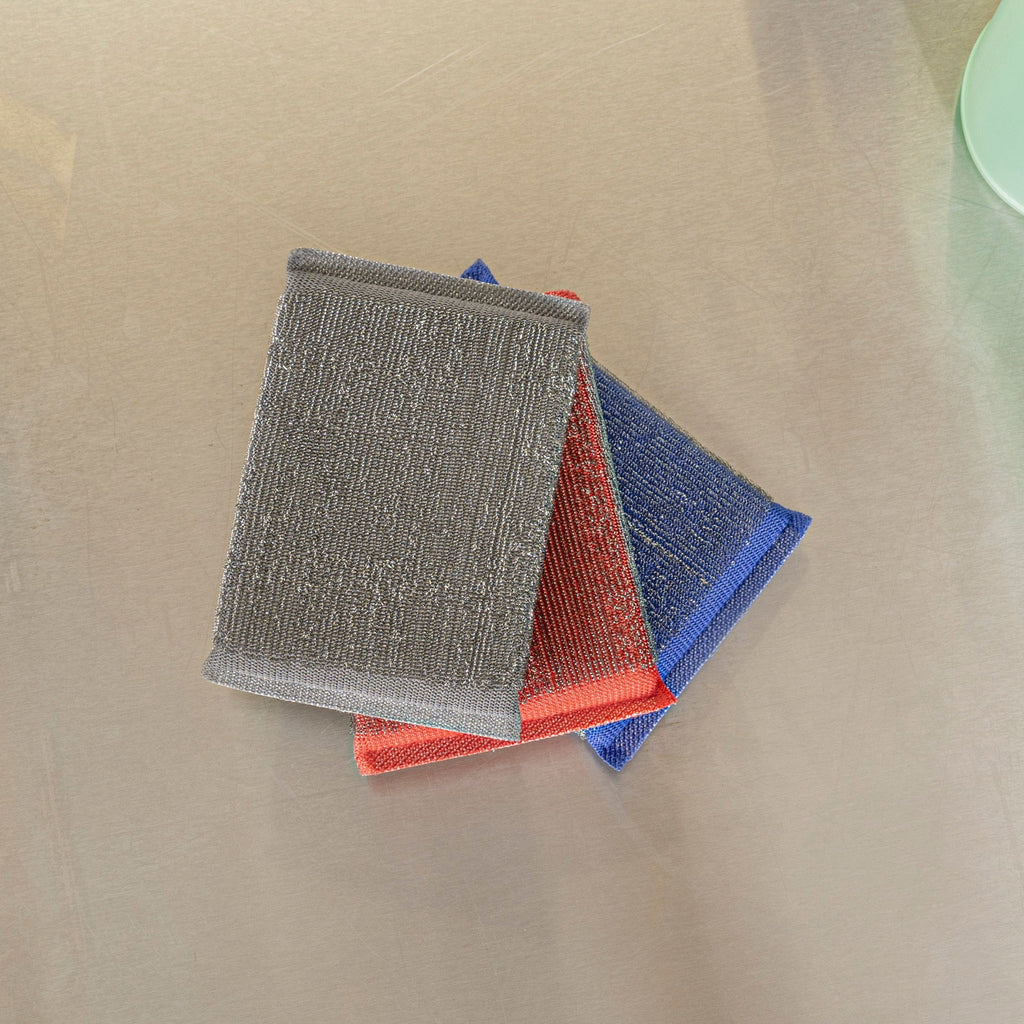 Clean Tek Professional Heavy-Duty Multi-Purpose Assorted Iron Scrub Sponge - Gray, Red, and Blue - 5" x 3 1/2" x 1/2" - 60 count box