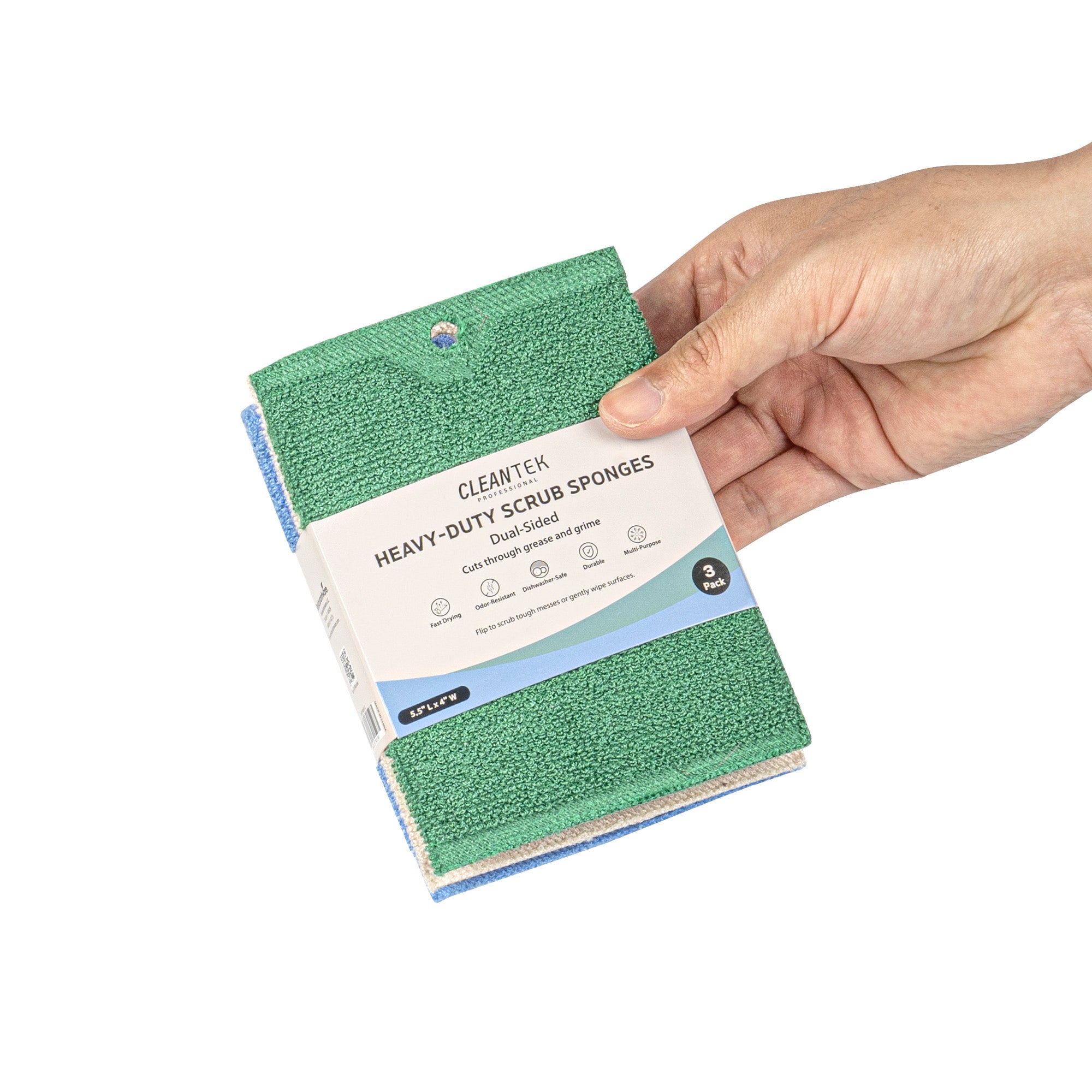 Clean Tek Professional Dual-Sided Heavy-Duty Multi-Purpose Scrub Sponge - Blue, Beige, and Green, Non-Scratch - 5 1/2" x 4" - 60 count box