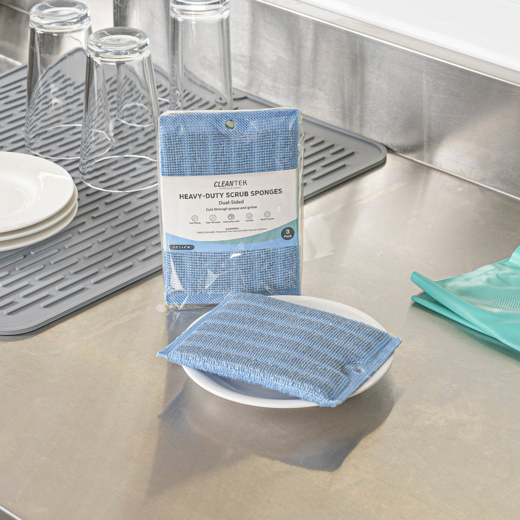 Clean Tek Professional Dual-Sided Heavy-Duty Multi-Purpose Scrub Sponge - Blue, Beige, and Green, Non-Scratch - 5 1/2" x 4" - 60 count box