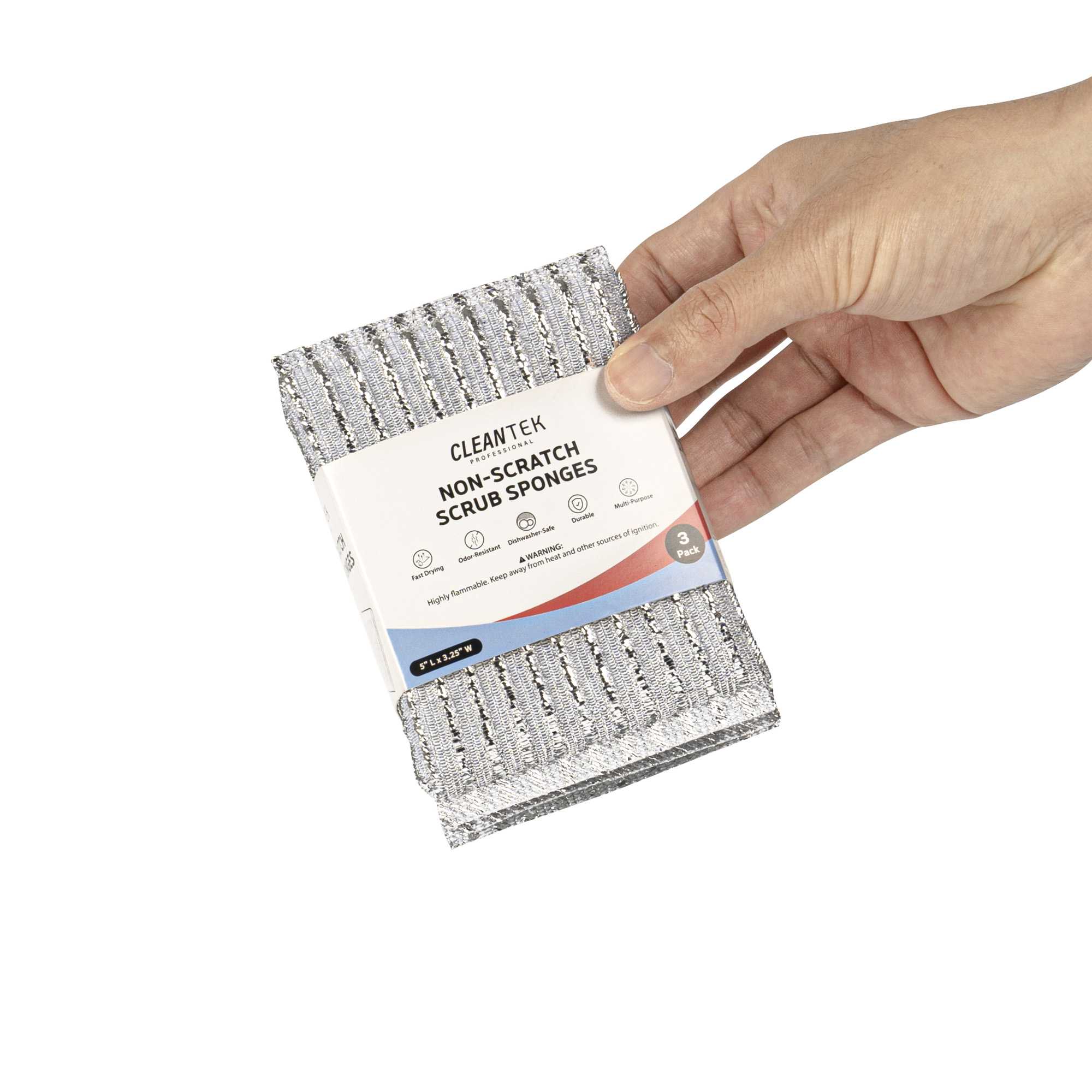 Clean Tek Professional Multi-Purpose Silver Scrub Sponge - Striped Texture, Non-Scratch - 5" x 3 1/4" x 1/2" - 60 count box