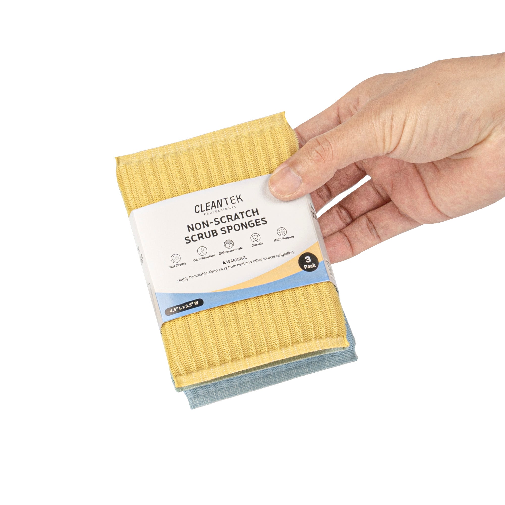 Clean Tek Professional Multi-Purpose Assorted Scrub Sponge - Blue, Yellow, and Green, Non-Scratch - 4 1/2" x 3 1/2" x 3/4" - 60 count box