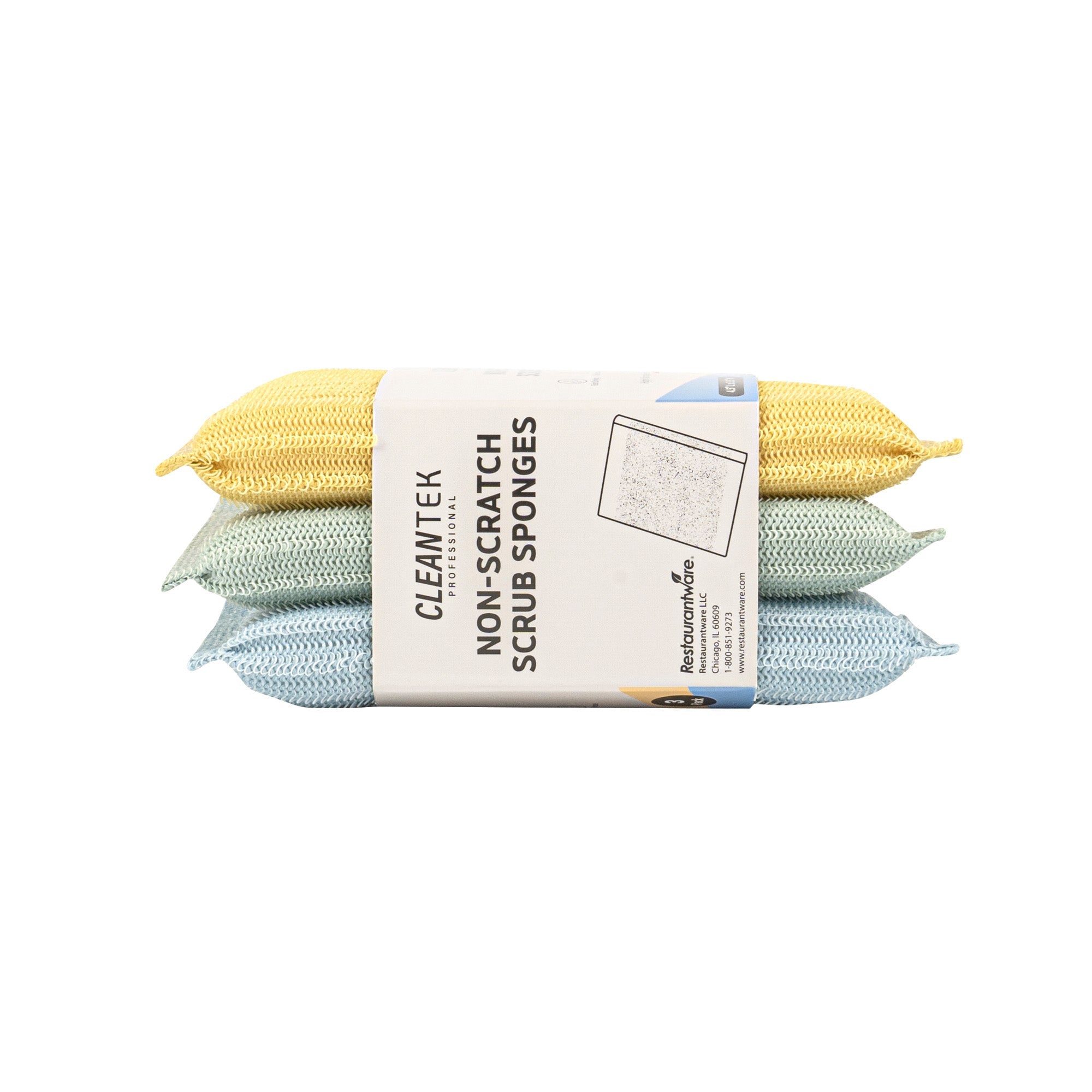Clean Tek Professional Multi-Purpose Assorted Scrub Sponge - Blue, Yellow, and Green, Non-Scratch - 4 1/2" x 3 1/2" x 3/4" - 60 count box