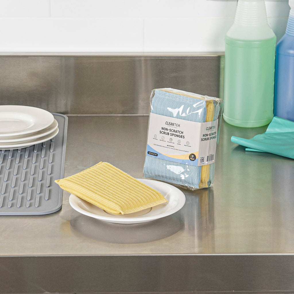 Clean Tek Professional Multi-Purpose Assorted Scrub Sponge - Blue, Yellow, and Green, Non-Scratch - 4 1/2" x 3 1/2" x 3/4" - 60 count box