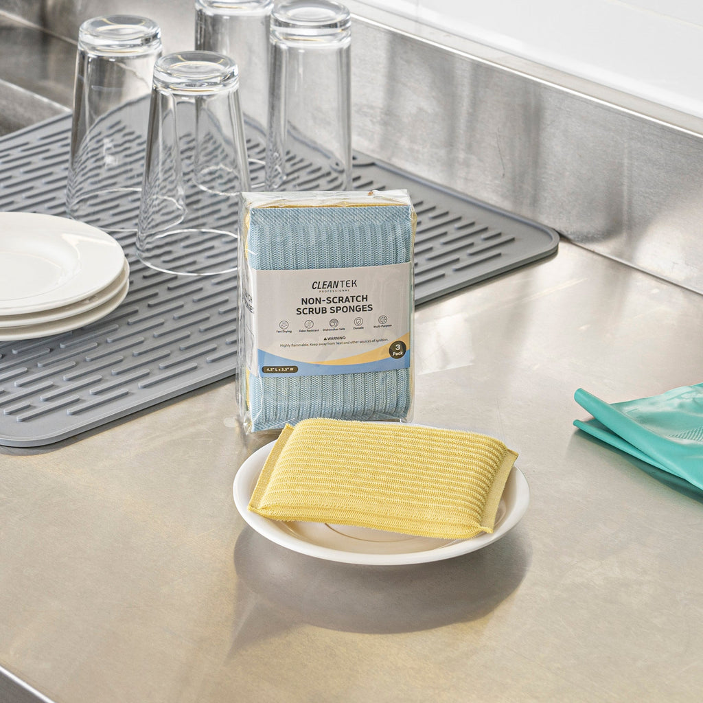 Clean Tek Professional Multi-Purpose Assorted Scrub Sponge - Blue, Yellow, and Green, Non-Scratch - 4 1/2" x 3 1/2" x 3/4" - 60 count box