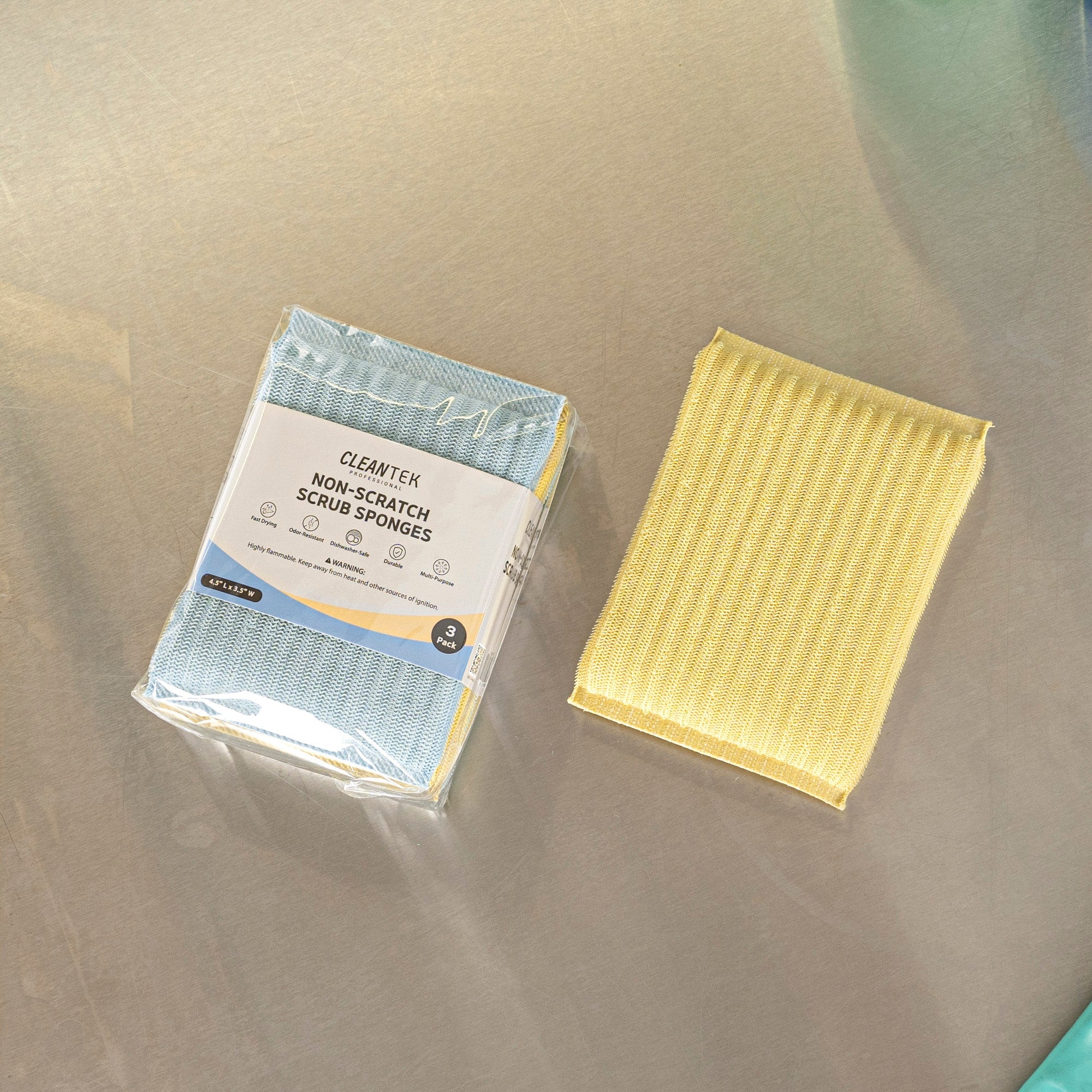 Clean Tek Professional Multi-Purpose Assorted Scrub Sponge - Blue, Yellow, and Green, Non-Scratch - 4 1/2" x 3 1/2" x 3/4" - 60 count box