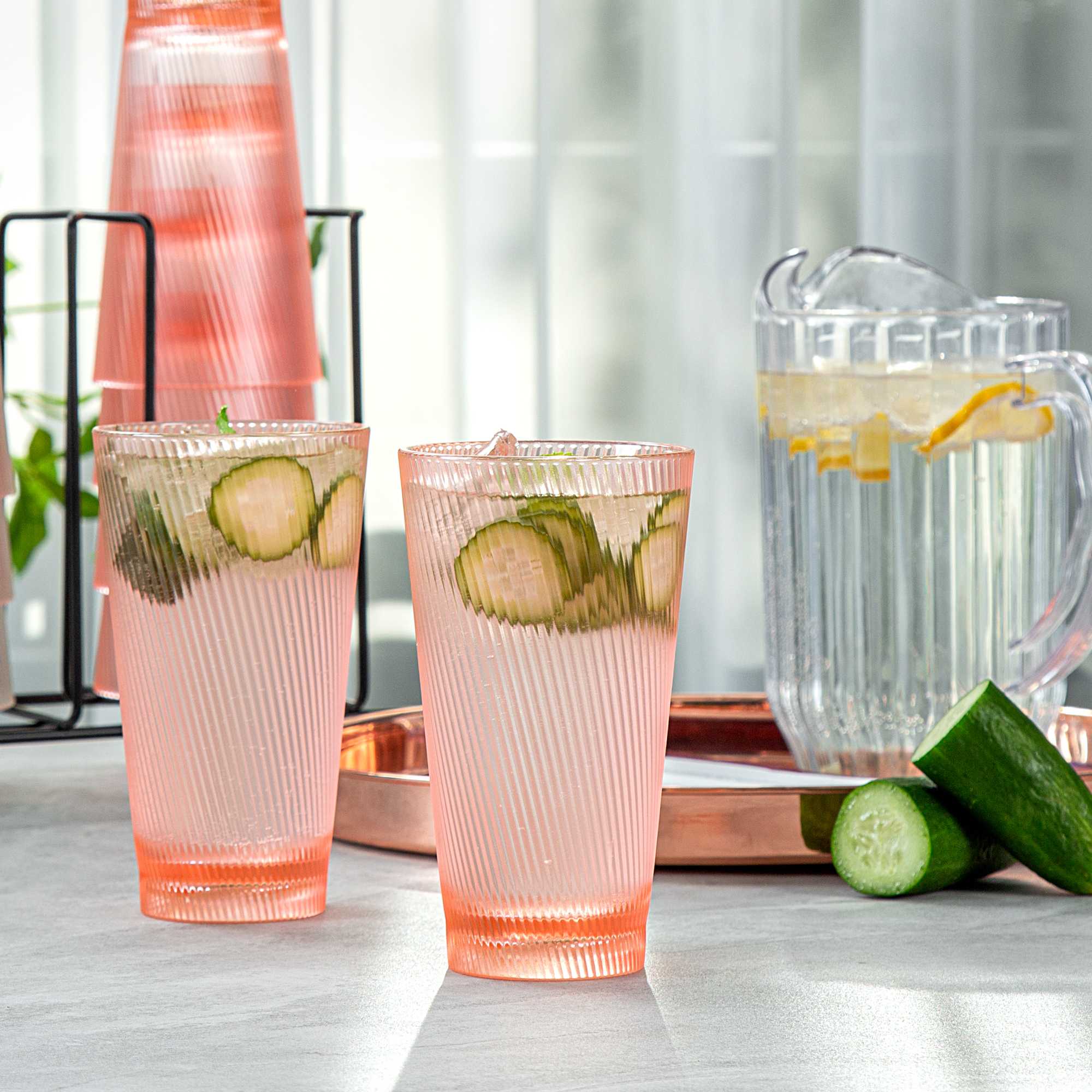 Bev Tek 16 oz Pink SAN Plastic Tumbler - 6 count box