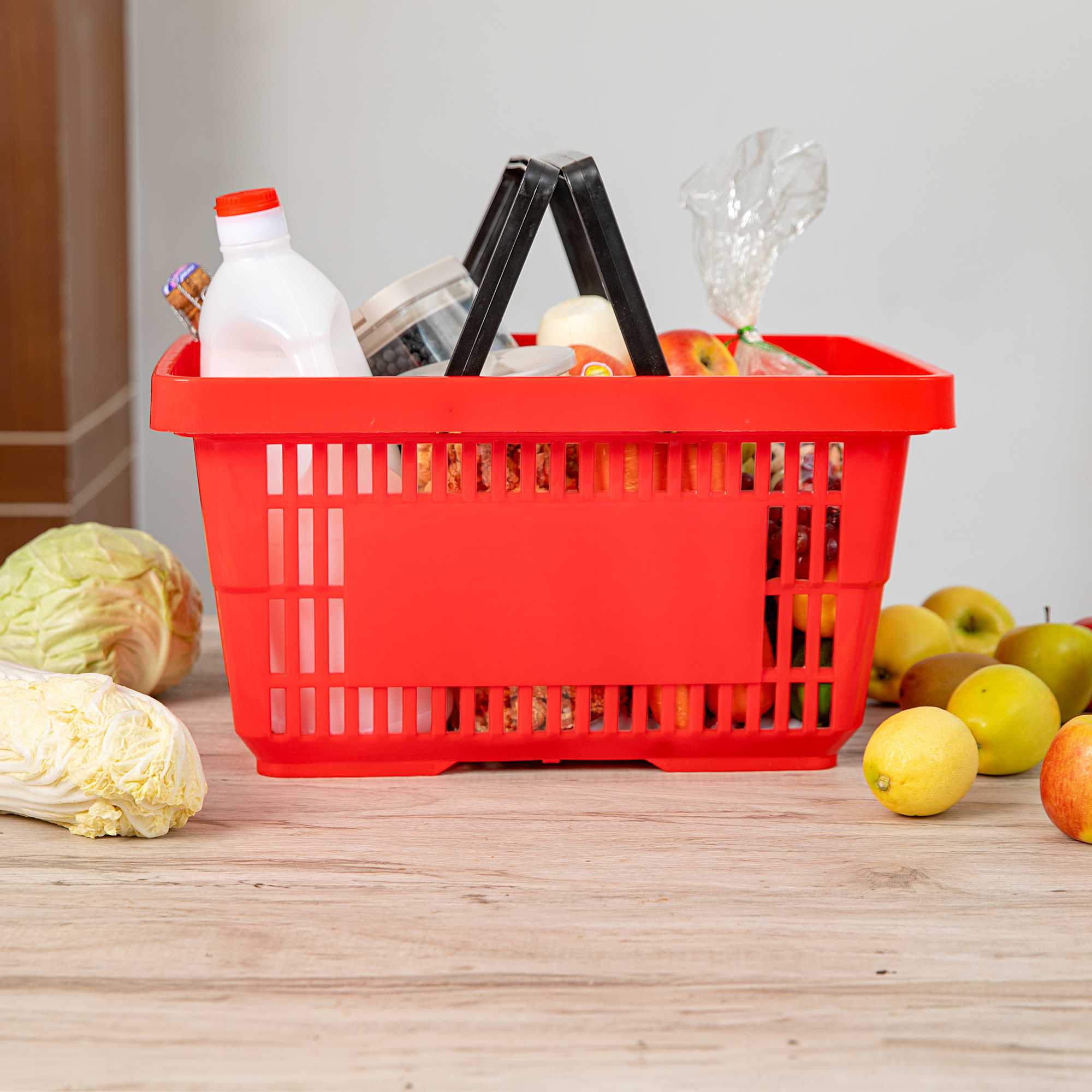Shop Tek Red Plastic Grocery Market Shopping Basket - with Plastic Handles - 17" x 11 3/4" - 1 count box