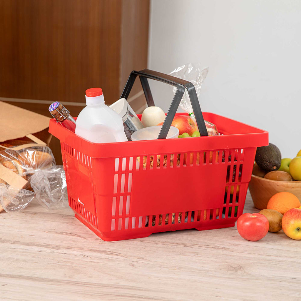 Shop Tek Red Plastic Grocery Market Shopping Basket - with Plastic Handles - 17" x 11 3/4" - 10 count box