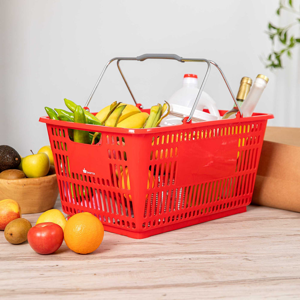 Shop Tek Red Plastic Grocery Market Shopping Basket - with Steel Handles - 19 1/4" x 13" - 1 count box