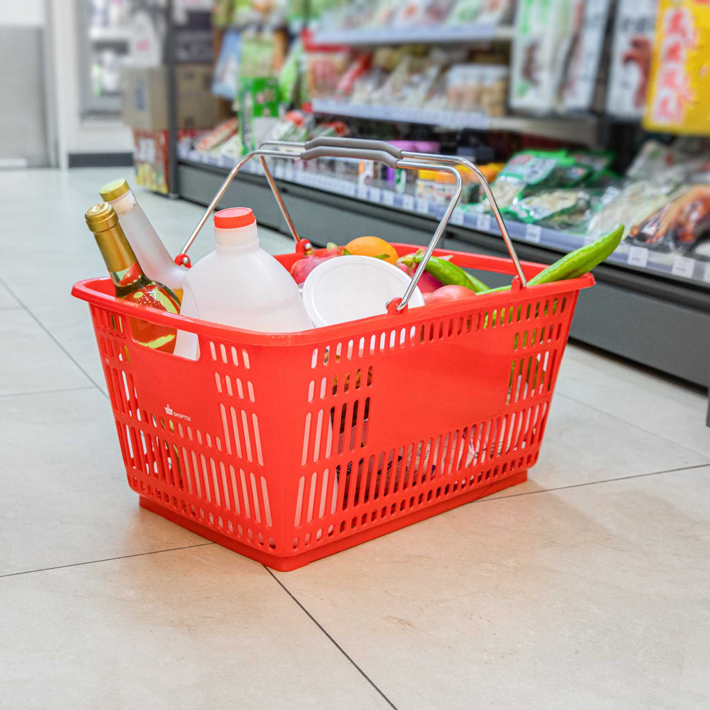 Shop Tek Red Plastic Grocery Market Shopping Basket - with Steel Handles - 19 1/4" x 13" - 1 count box