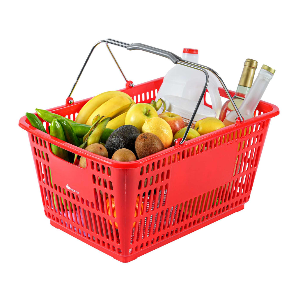 Shop Tek Red Plastic Grocery Market Shopping Basket - with Steel Handles - 19 1/4" x 13" - 10 count box