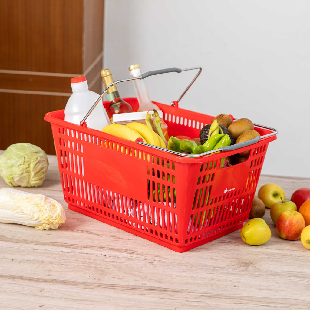 Shop Tek Red Plastic Grocery Market Shopping Basket - with Steel Handles - 19 1/4" x 13" - 10 count box