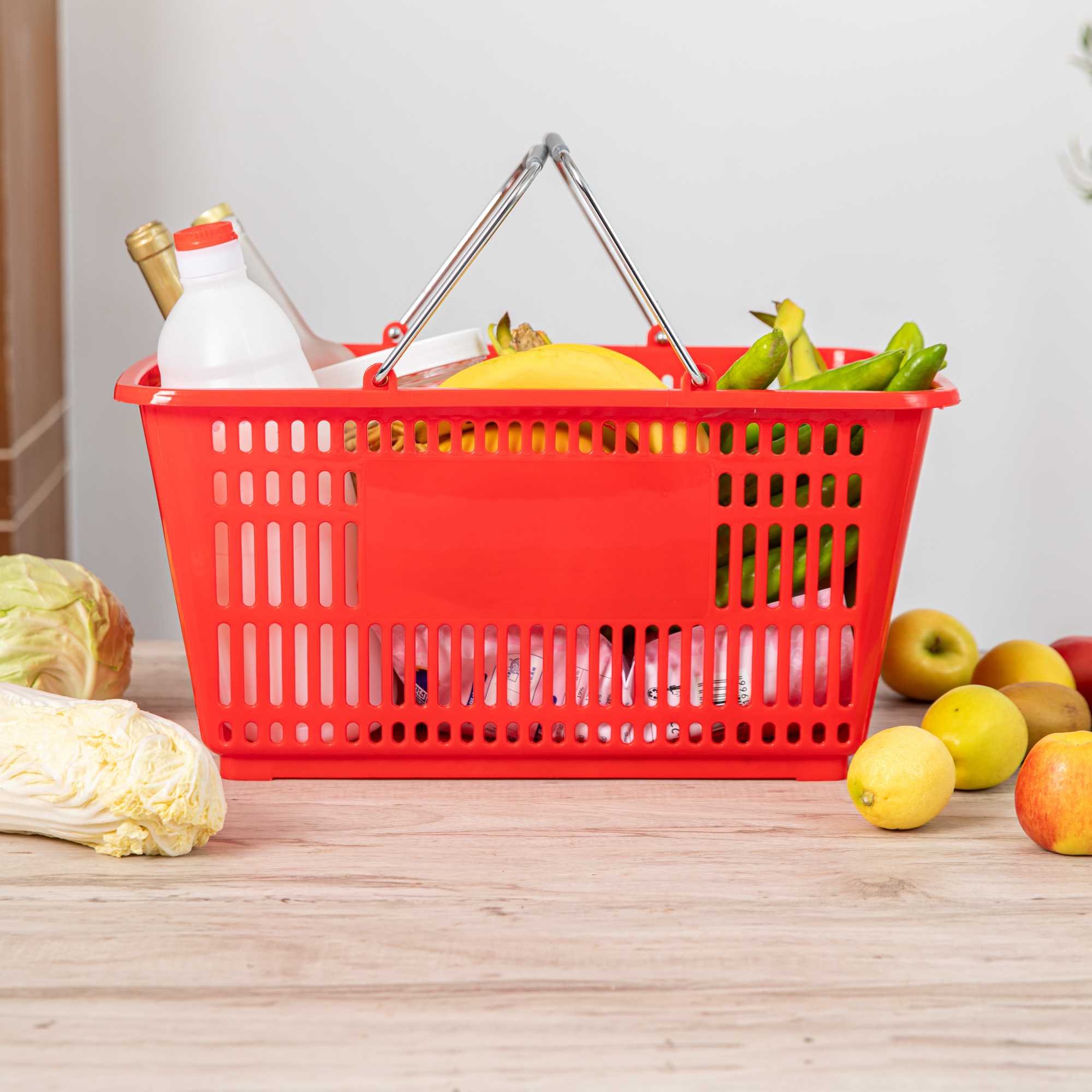 Shop Tek Red Plastic Grocery Market Shopping Basket - with Steel Handles - 19 1/4" x 13" - 10 count box