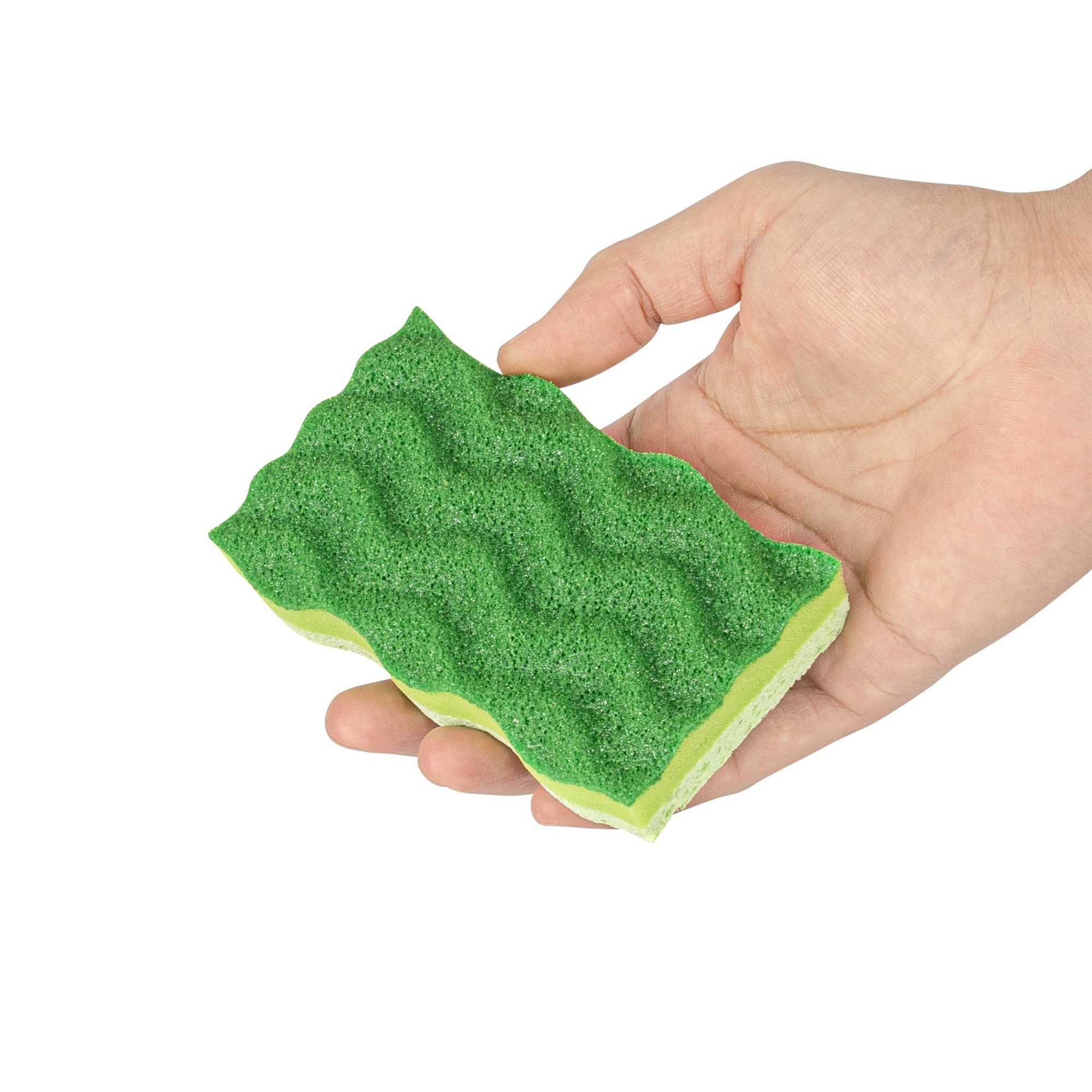 Clean Tek Professional All-Purpose Light and Dark Green Cellulose Scouring Sponge - Grooved - 4 1/2" x 2 1/2" x 1" - 3 count box