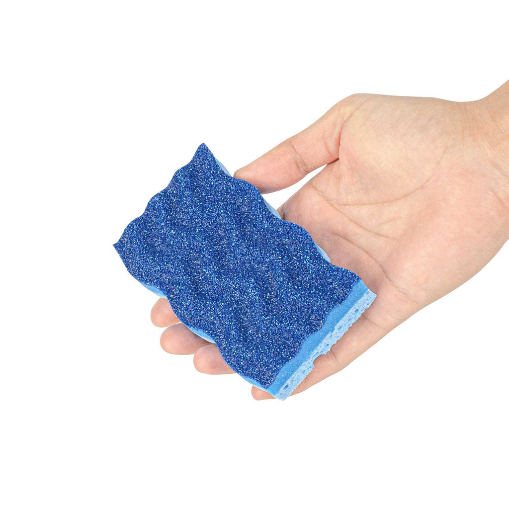 Clean Tek Professional Light-Duty Light and Dark Blue Cellulose Scouring Sponge - Grooved - 4 1/2" x 2 1/2" x 1" - 3 count box