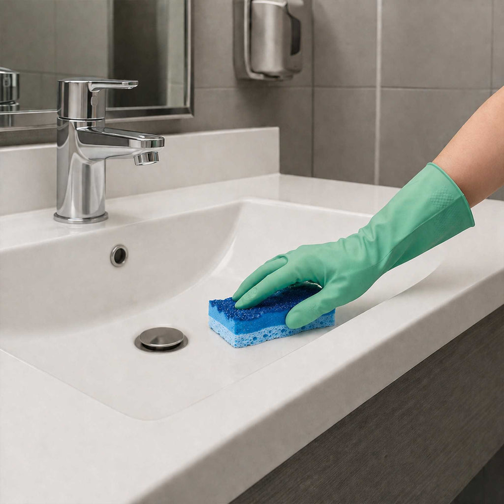 Clean Tek Professional Light-Duty Light and Dark Blue Cellulose Scouring Sponge - Grooved - 4 1/2" x 2 1/2" x 1" - 3 count box