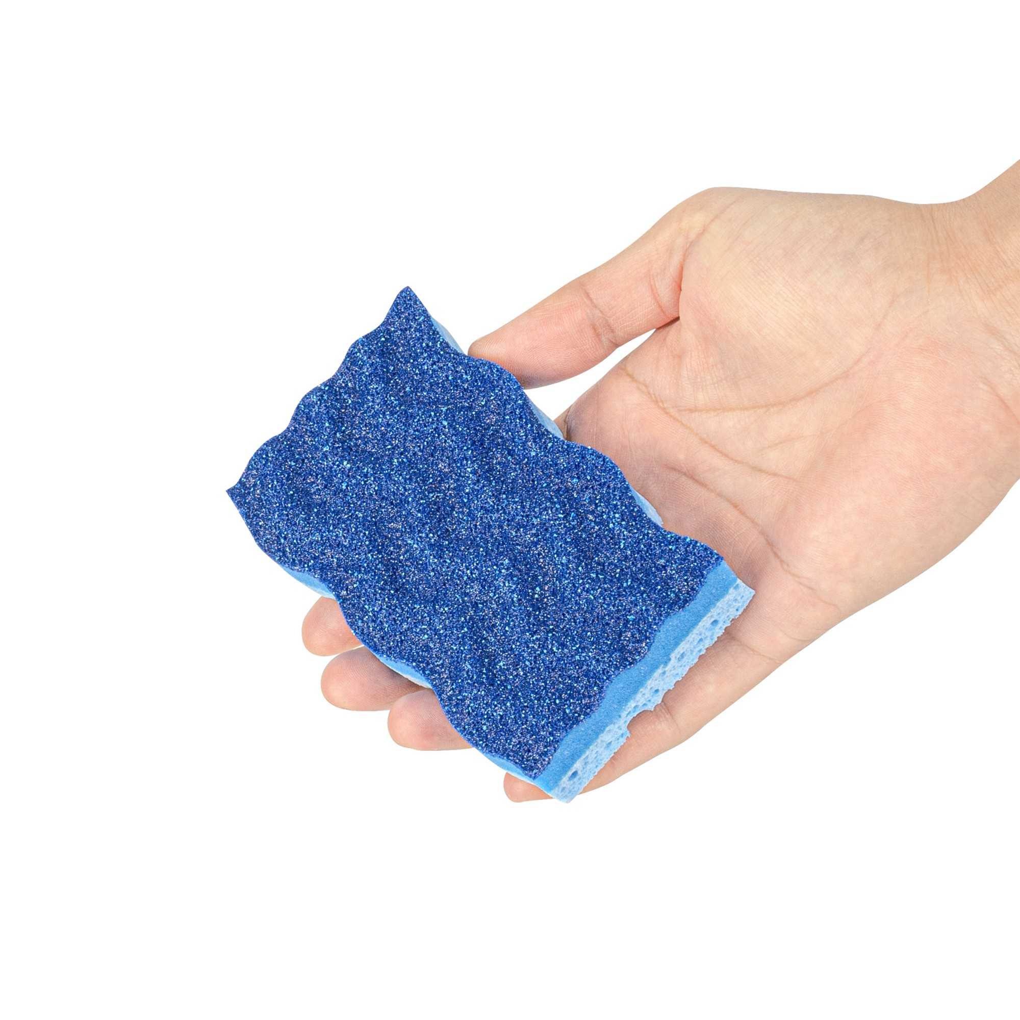 Clean Tek Professional Light-Duty Light and Dark Blue Cellulose Scouring Sponge - Grooved - 4 1/2" x 2 1/2" x 1" - 60 count box