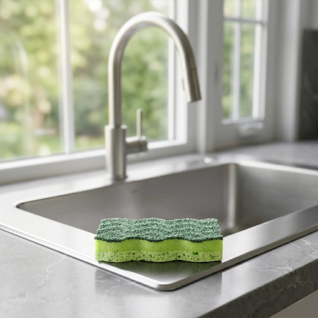 Clean Tek Professional Heavy-Duty Light and Dark Green Cellulose Scouring Sponge - Grooved - 4 1/2" x 2 1/2" x 1" - 3 count box
