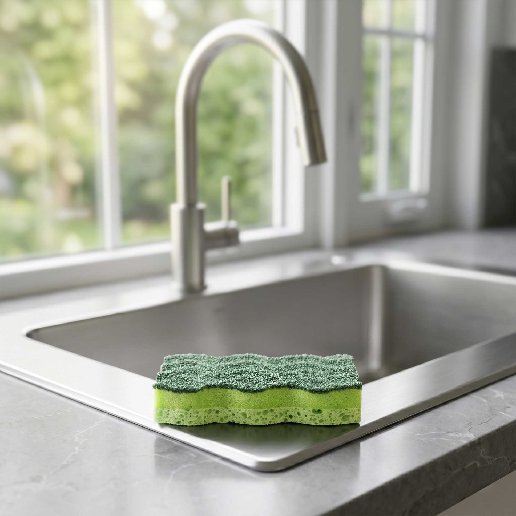 Clean Tek Professional Heavy-Duty Light and Dark Green Cellulose Scouring Sponge - Grooved - 4 1/2" x 2 1/2" x 1" - 3 count box