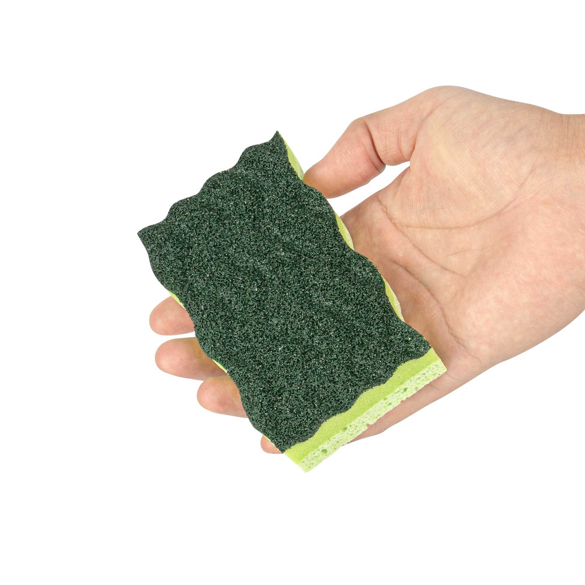 Clean Tek Professional Heavy-Duty Light and Dark Green Cellulose Scouring Sponge - Grooved - 4 1/2" x 2 1/2" x 1" - 3 count box
