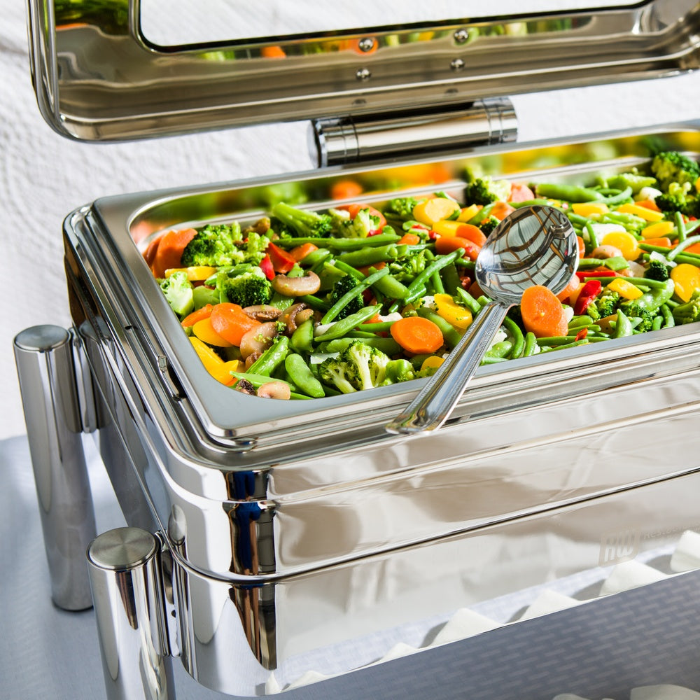 Met Lux Rectangle Stainless Steel Straight Leg Stand - Induction Ready, Fits Full Size Rectangle Chafer - 1 count box