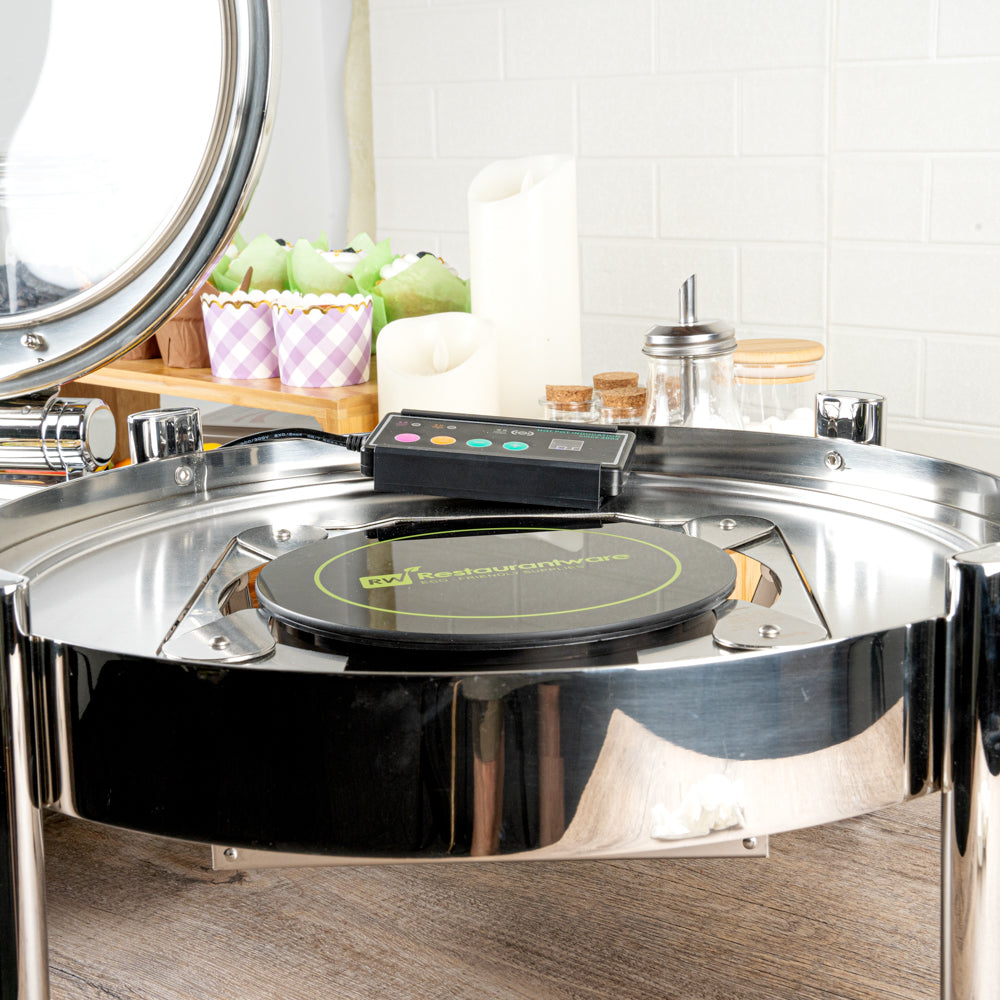 Met Lux Round Black Induction Warming Unit - For Compatible Chafers, 500W, Adjustable - 9 1/2" x 9 1/2" x 3" - 1 count box
