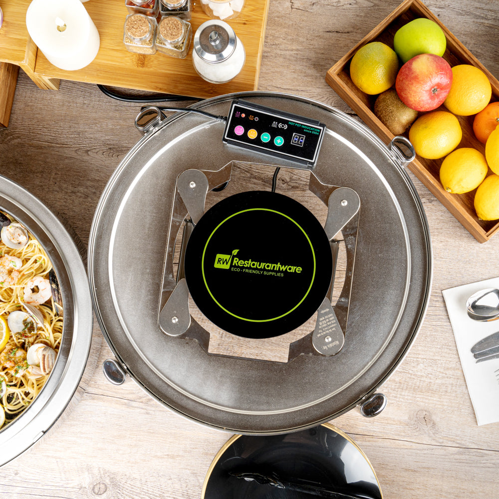 Met Lux Round Black Induction Warming Unit - For Compatible Chafers, 500W, Adjustable - 9 1/2" x 9 1/2" x 3" - 1 count box