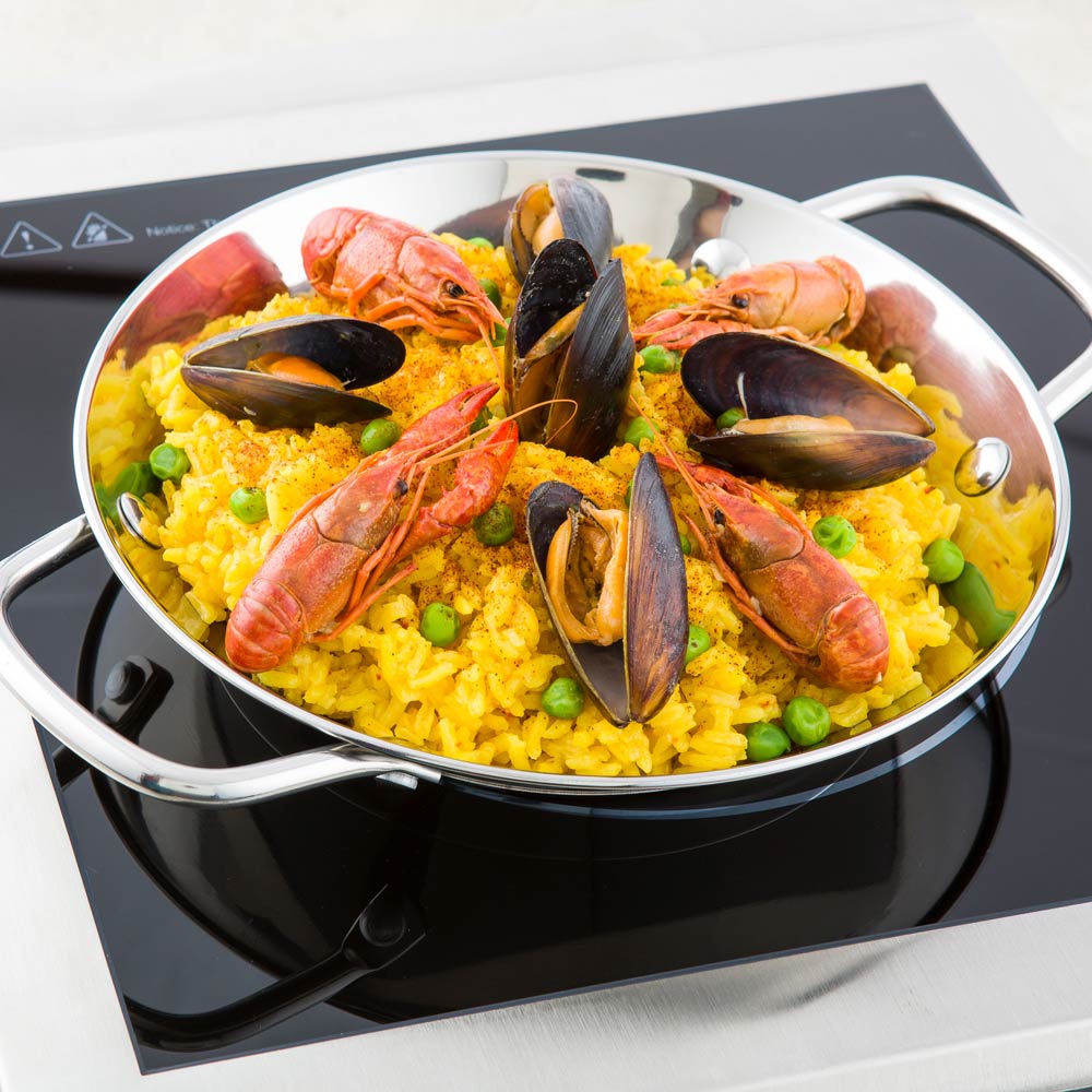 Met Lux Round Stainless Steel Paella Pan - Induction Ready - 11" x 8" x 1 1/2" - 1 count box